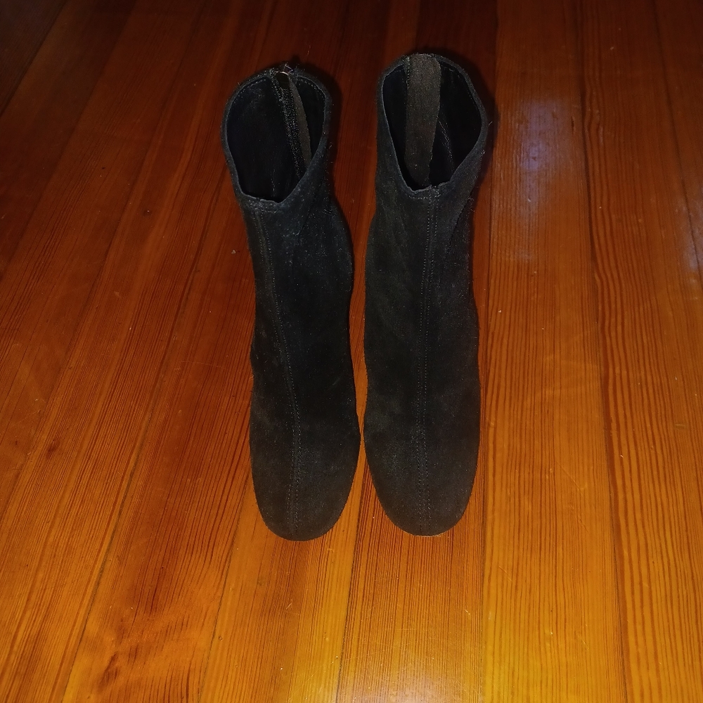 Free People Cecile Suede Black Leather block Heeled Boots. Size 36 US 6 Zip Up.